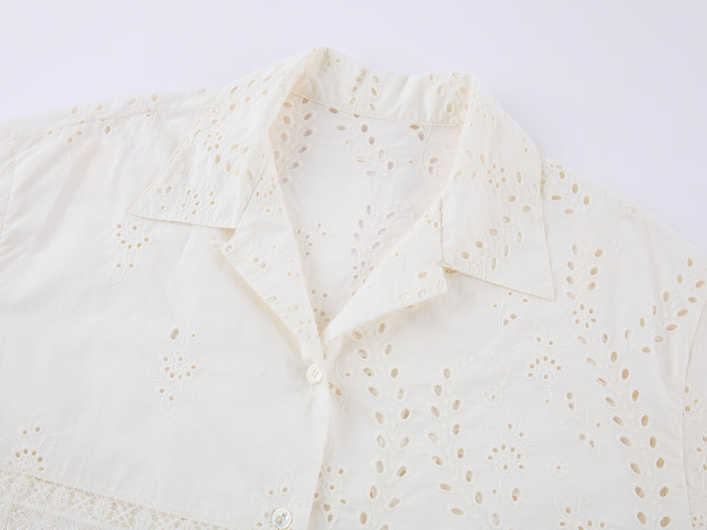 Lace Patchwork Cuban Collar T-Shirts