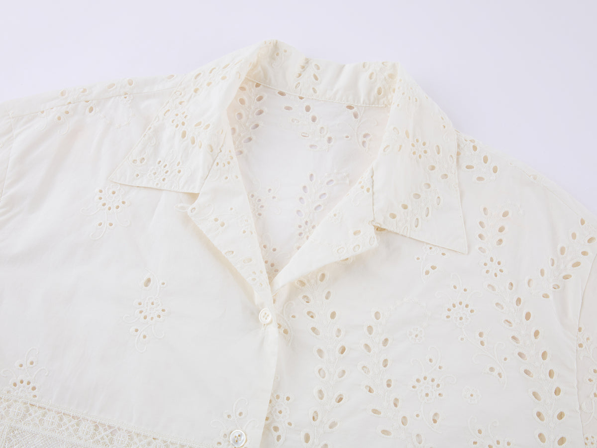 Lace Patchwork Cuban Collar T-Shirts