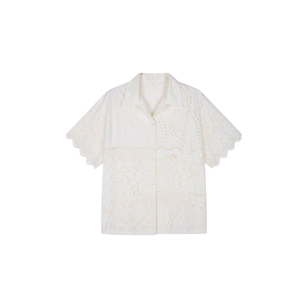 Lace Patchwork Cuban Collar T-Shirts