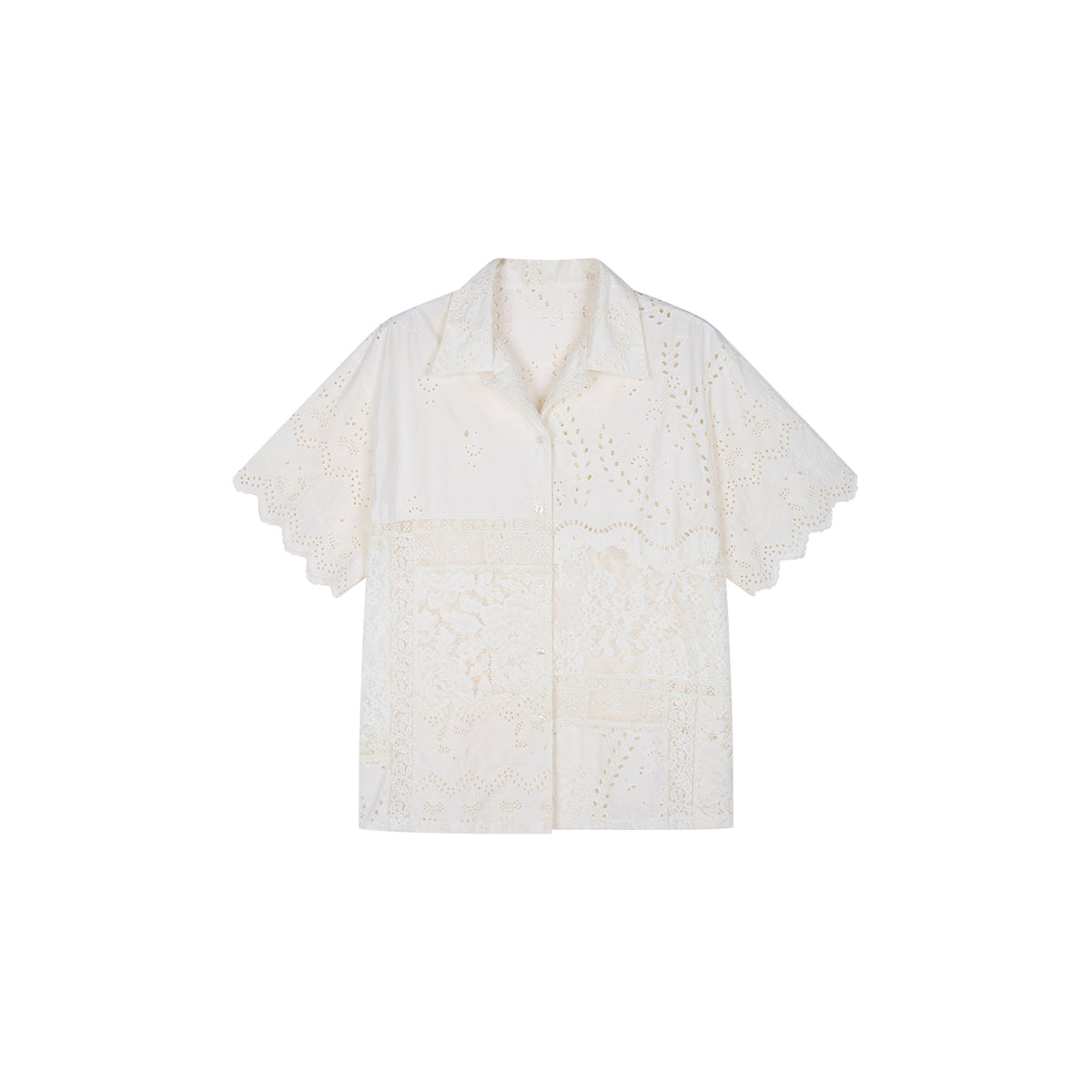 Lace Patchwork Cuban Collar T-Shirts