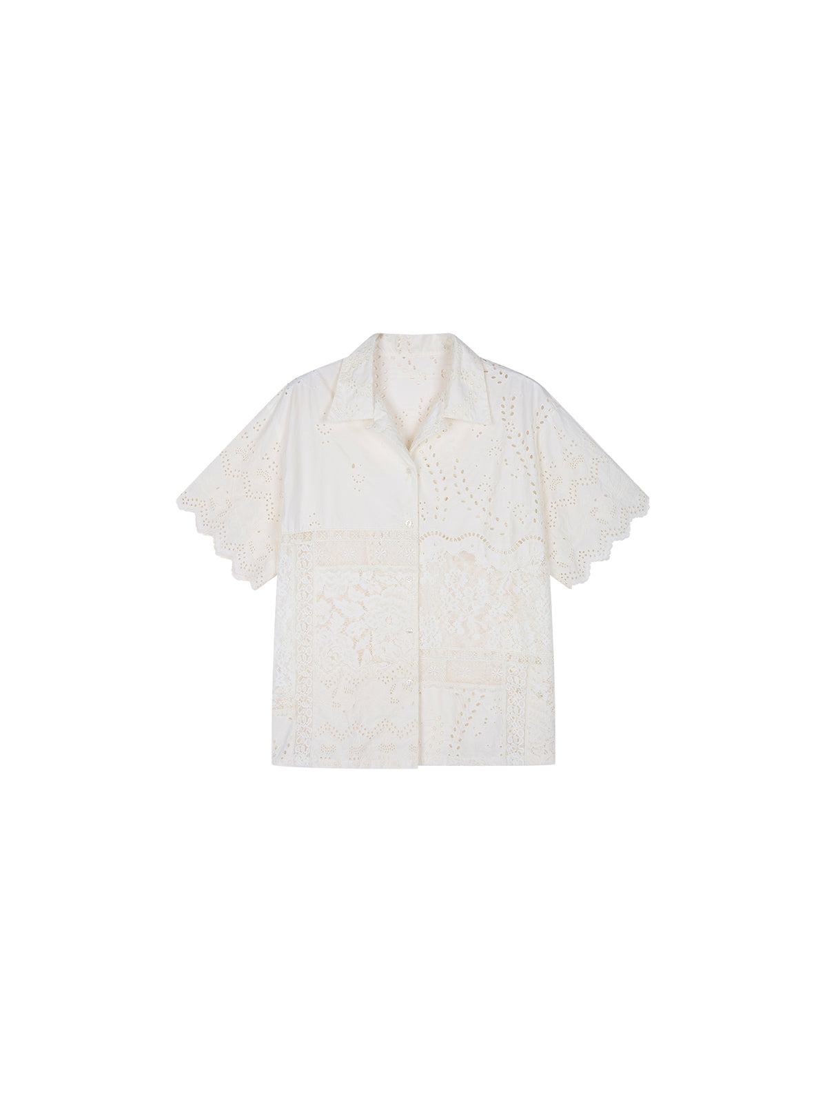 Lace Patchwork Cuban Collar T-Shirts