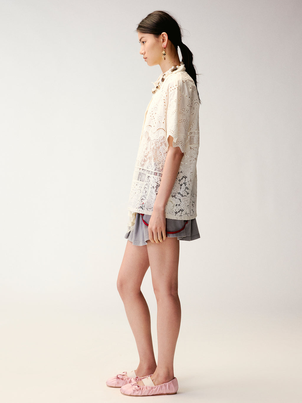 Lace Patchwork Cuban Collar T-Shirts