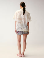 Lace Patchwork Cuban Collar T-Shirts