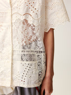 Lace Patchwork Cuban Collar T-Shirts