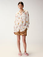 Vintage Wallpaper Print Hooded Shirt