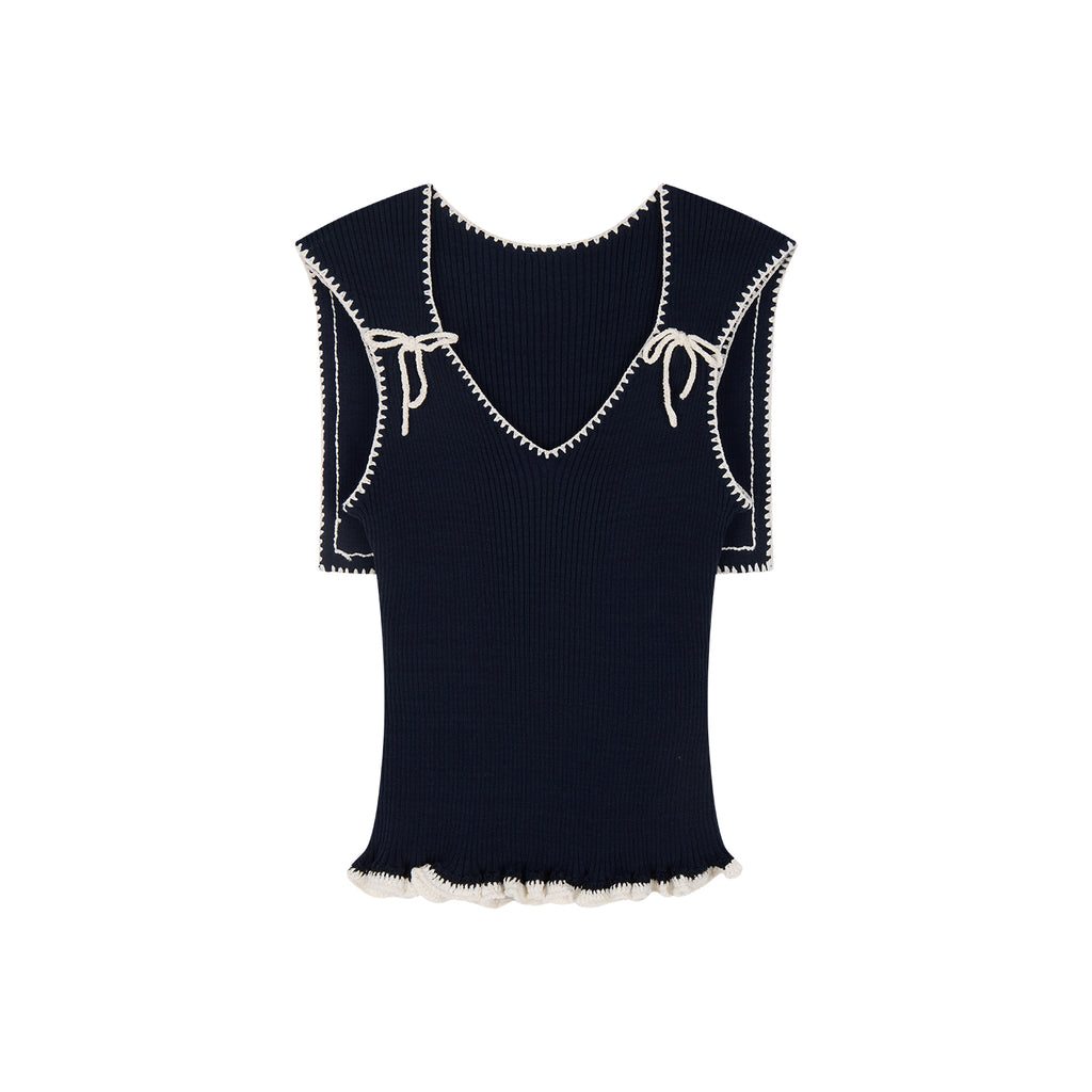 Bow-Tie Sailor Collar Knit Vest