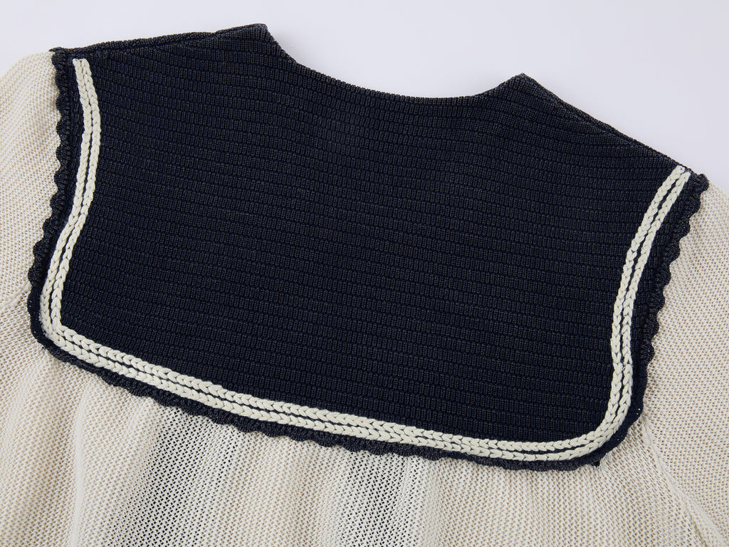 Striped Sailor Collar Bow Knit T-Shirts