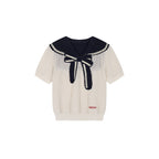 Striped Sailor Collar Bow Knit T-Shirts
