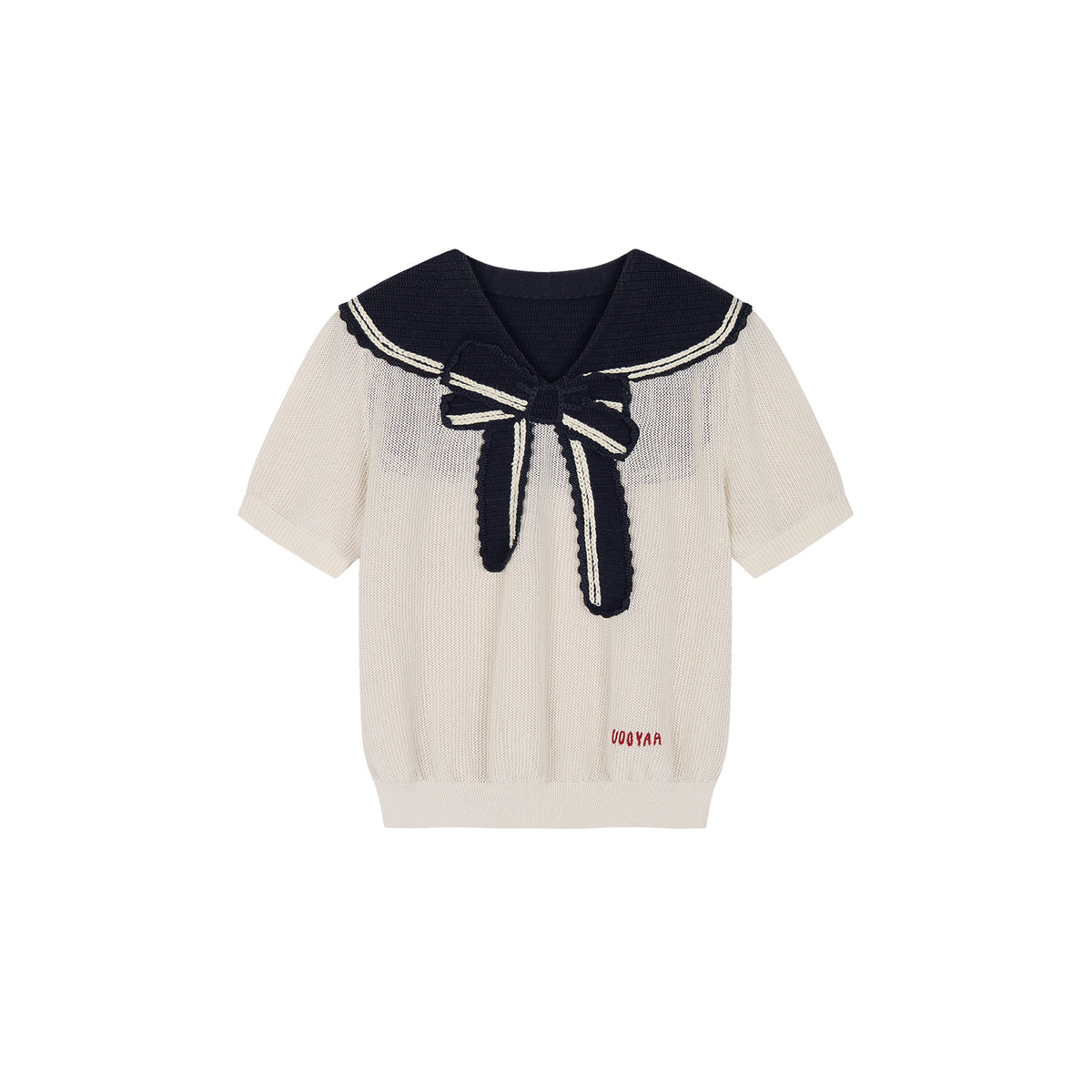 Striped Sailor Collar Bow Knit T-Shirts