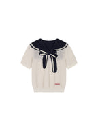 Striped Sailor Collar Bow Knit T-Shirts