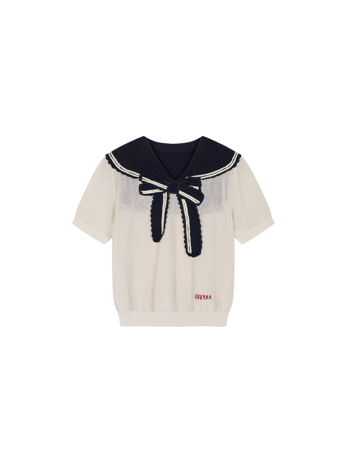 Striped Sailor Collar Bow Knit T-Shirts