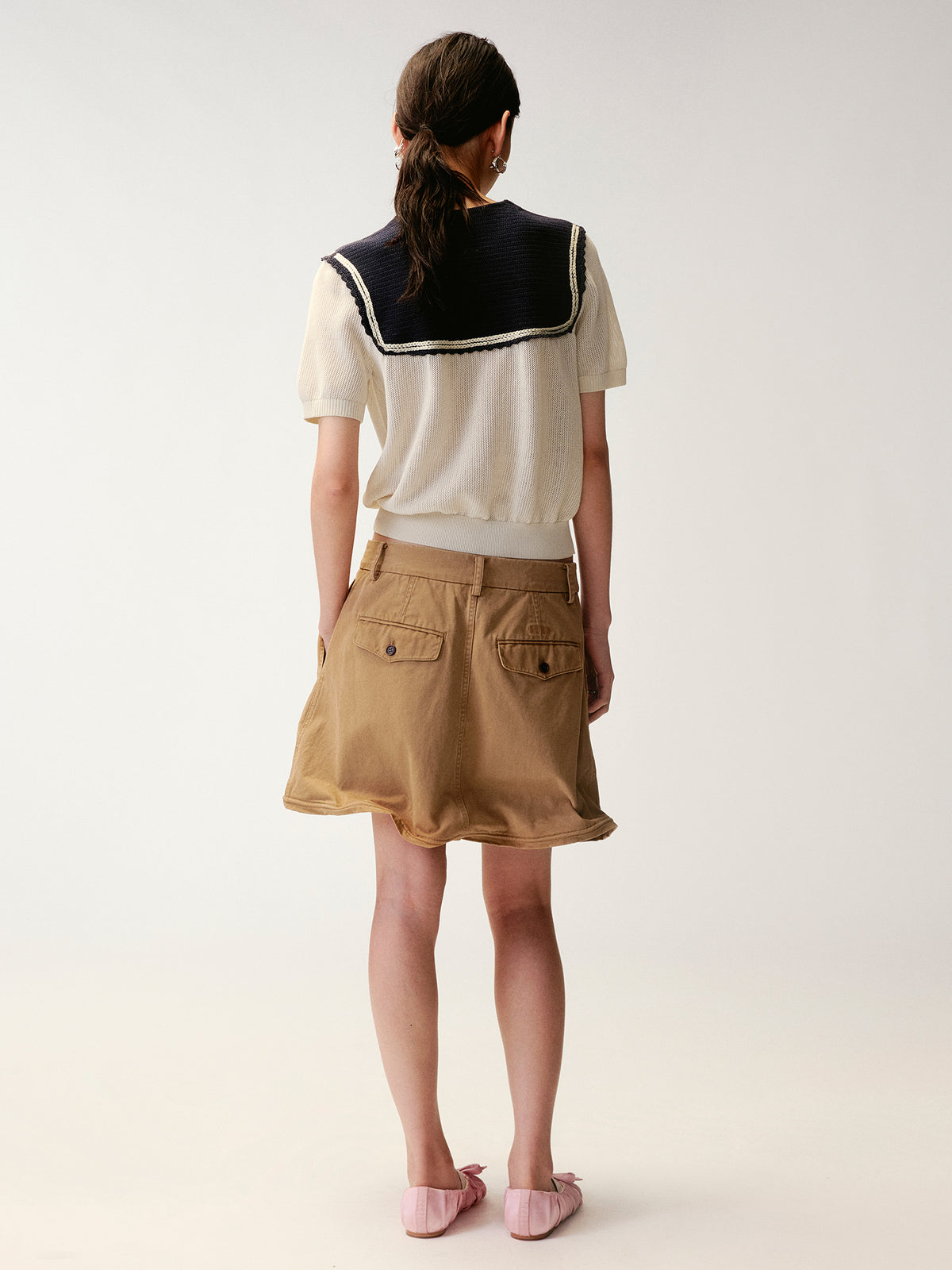 Striped Sailor Collar Bow Knit T-Shirts