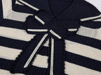 Striped Sailor Collar Bow Knit T-Shirts