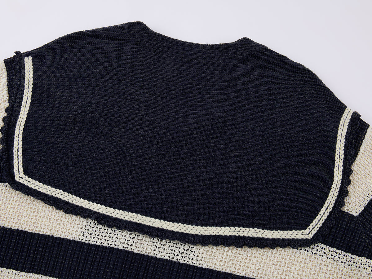 Striped Sailor Collar Bow Knit T-Shirts