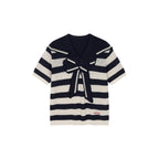 Striped Sailor Collar Bow Knit T-Shirts