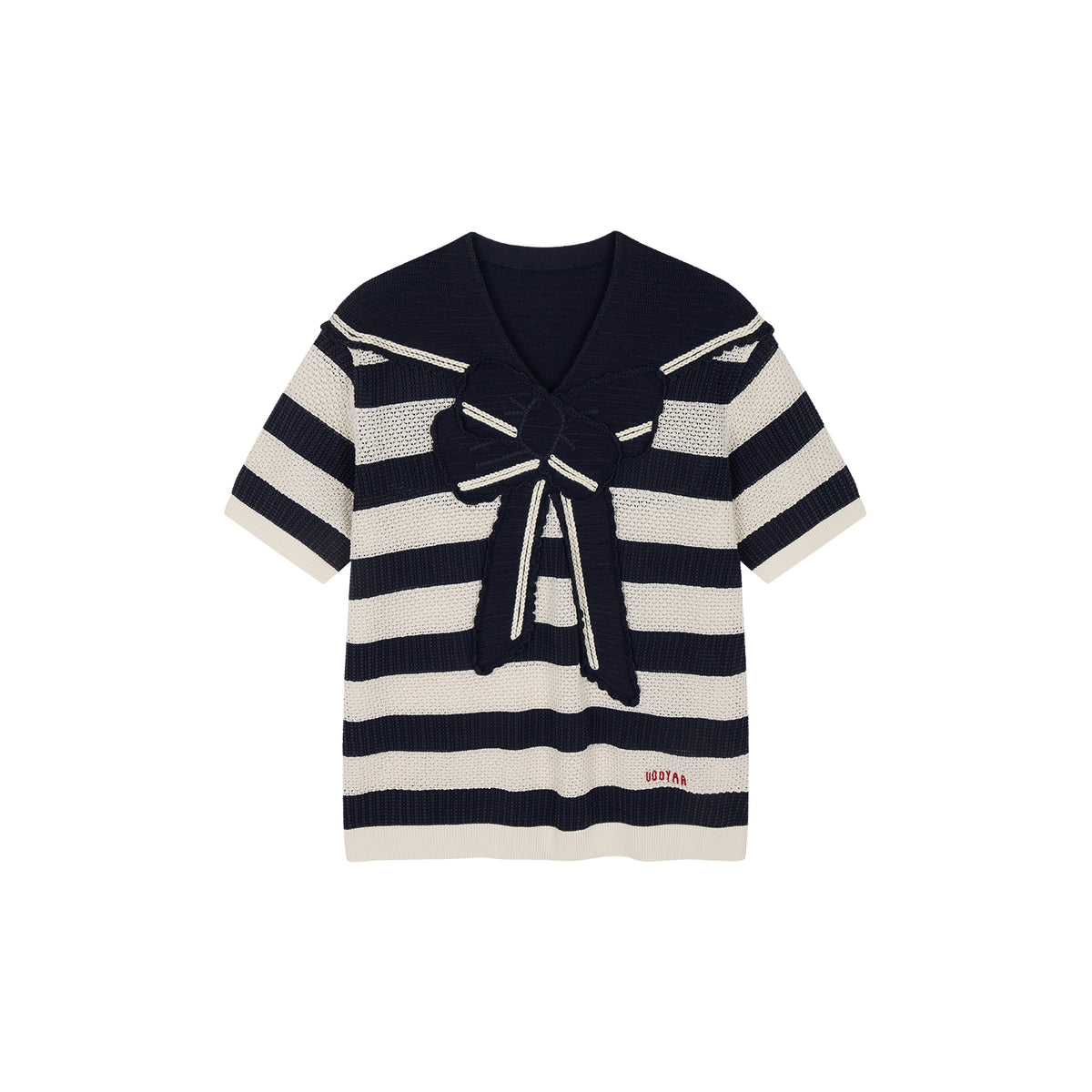 Striped Sailor Collar Bow Knit T-Shirts