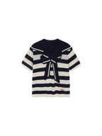 Striped Sailor Collar Bow Knit T-Shirts
