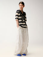 Striped Sailor Collar Bow Knit T-Shirts
