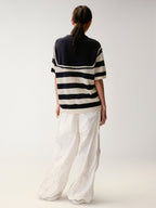 Striped Sailor Collar Bow Knit T-Shirts