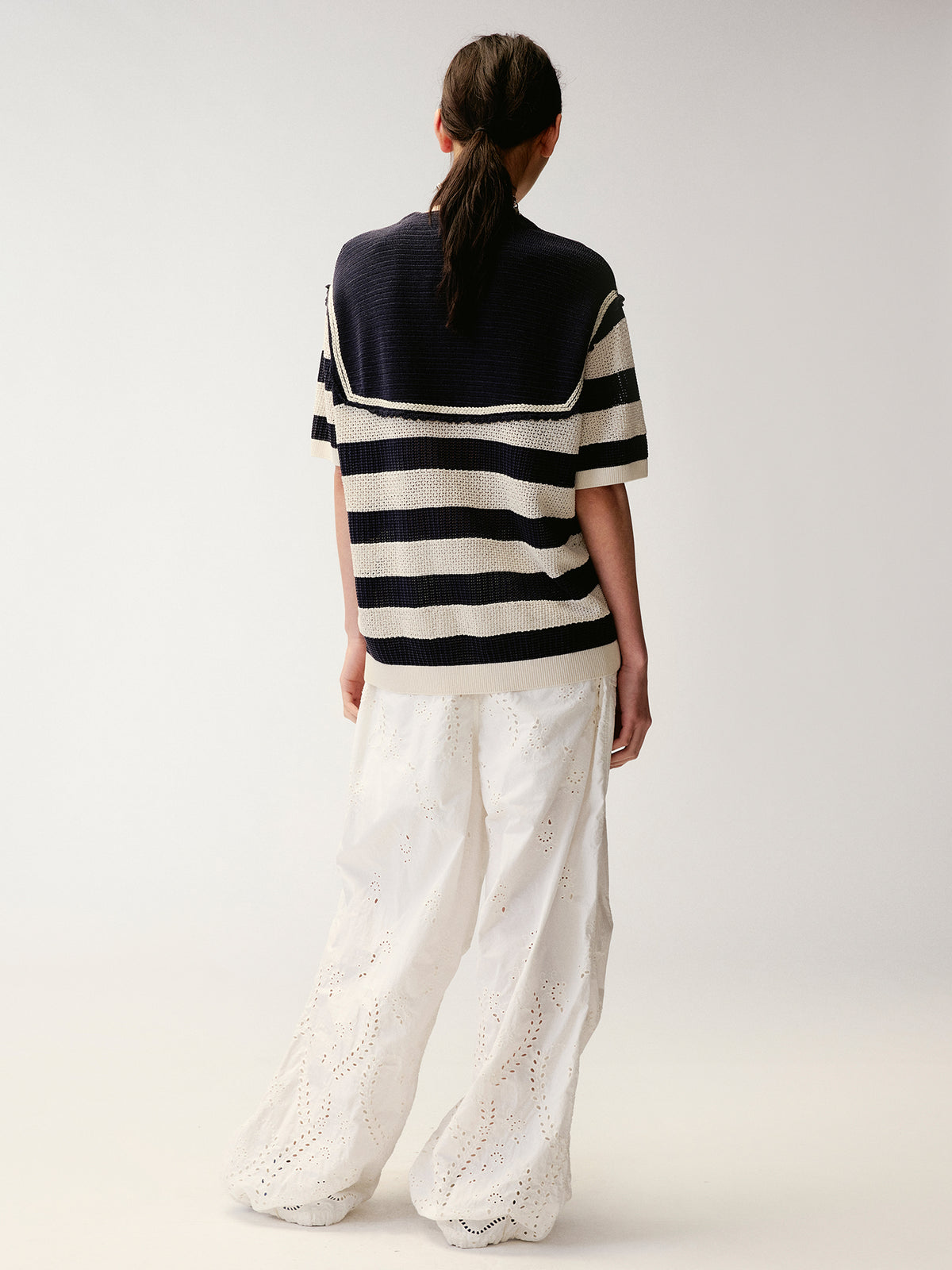 Striped Sailor Collar Bow Knit T-Shirts
