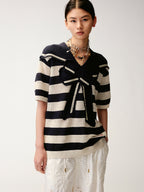 Striped Sailor Collar Bow Knit T-Shirts