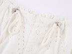 Eyelet Cutout Floral Parachute Pants