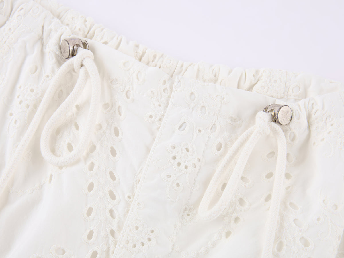 Eyelet Cutout Floral Parachute Pants