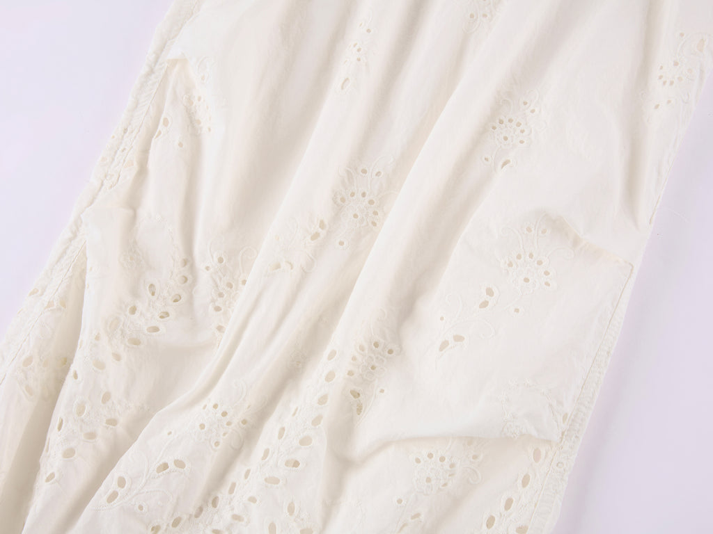 Eyelet Cutout Floral Parachute Pants