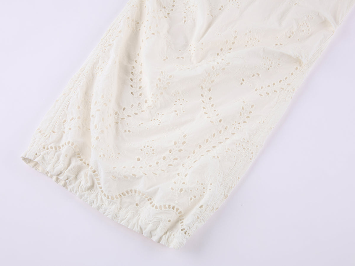Eyelet Cutout Floral Parachute Pants