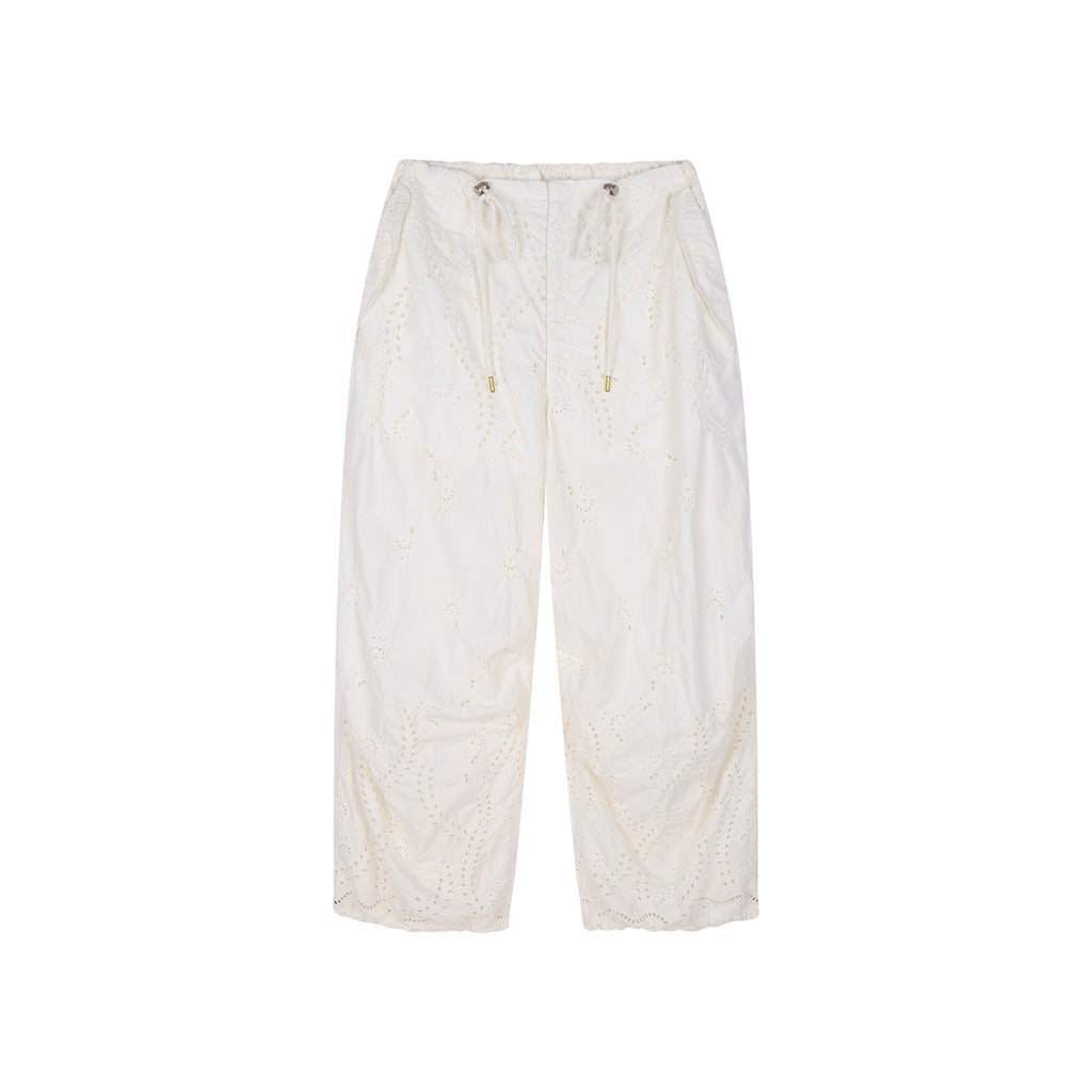 Eyelet Cutout Floral Parachute Pants