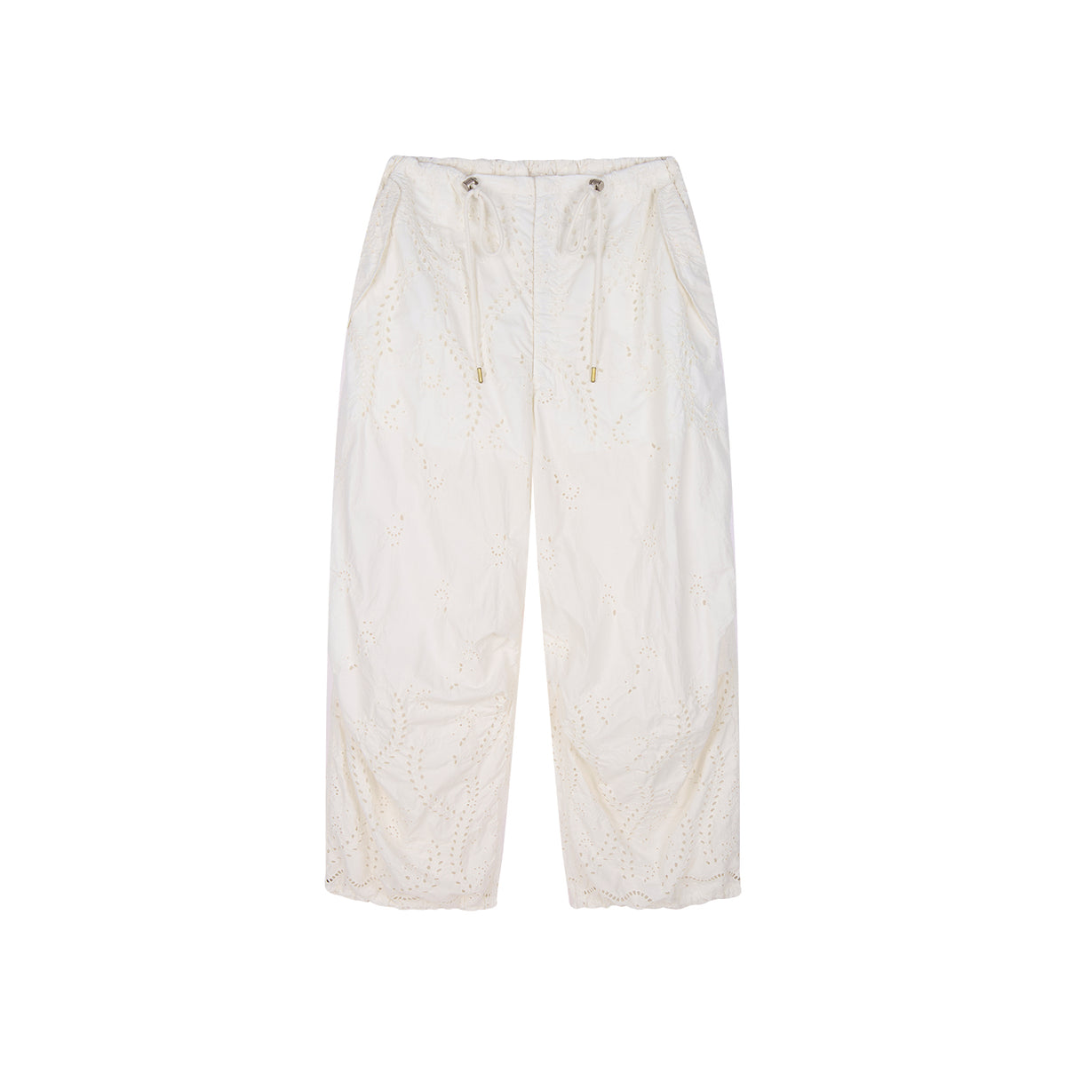 Eyelet Cutout Floral Parachute Pants