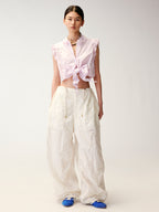 Eyelet Cutout Floral Parachute Pants