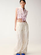 Eyelet Cutout Floral Parachute Pants
