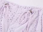 Eyelet Cutout Floral Parachute Pants