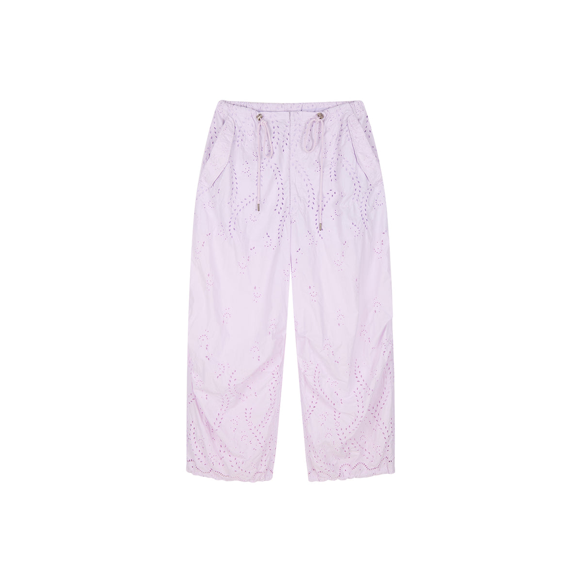 Eyelet Cutout Floral Parachute Pants