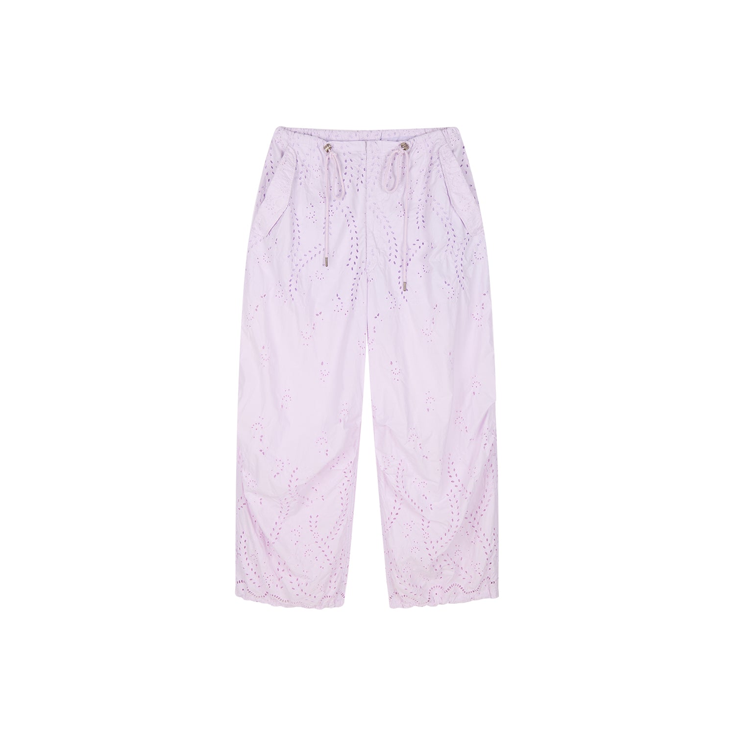 Eyelet Cutout Floral Parachute Pants