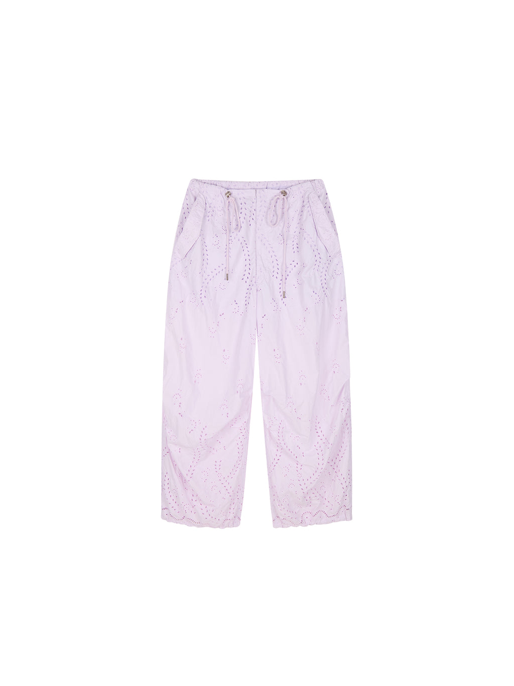 Eyelet Cutout Floral Parachute Pants
