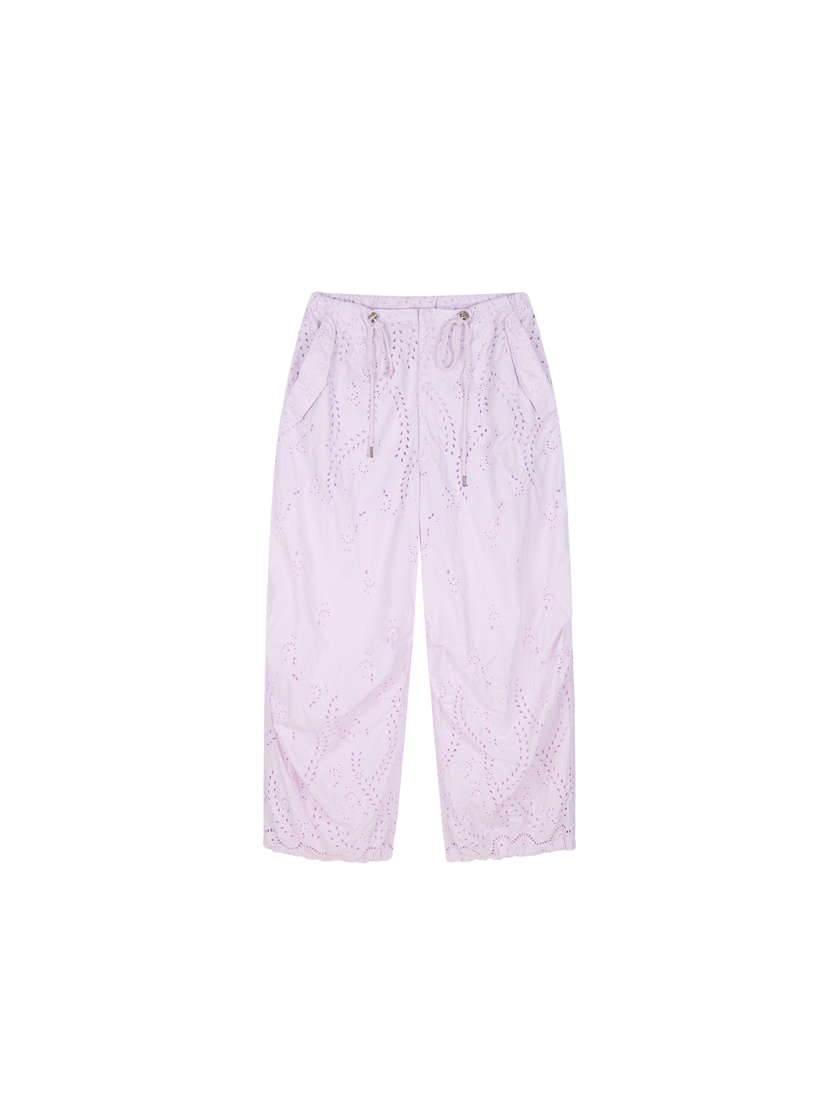 Eyelet Cutout Floral Parachute Pants