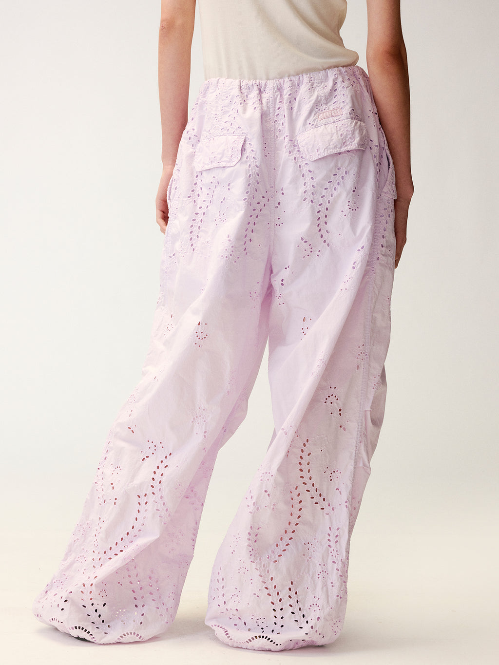 Eyelet Cutout Floral Parachute Pants
