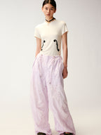 Eyelet Cutout Floral Parachute Pants