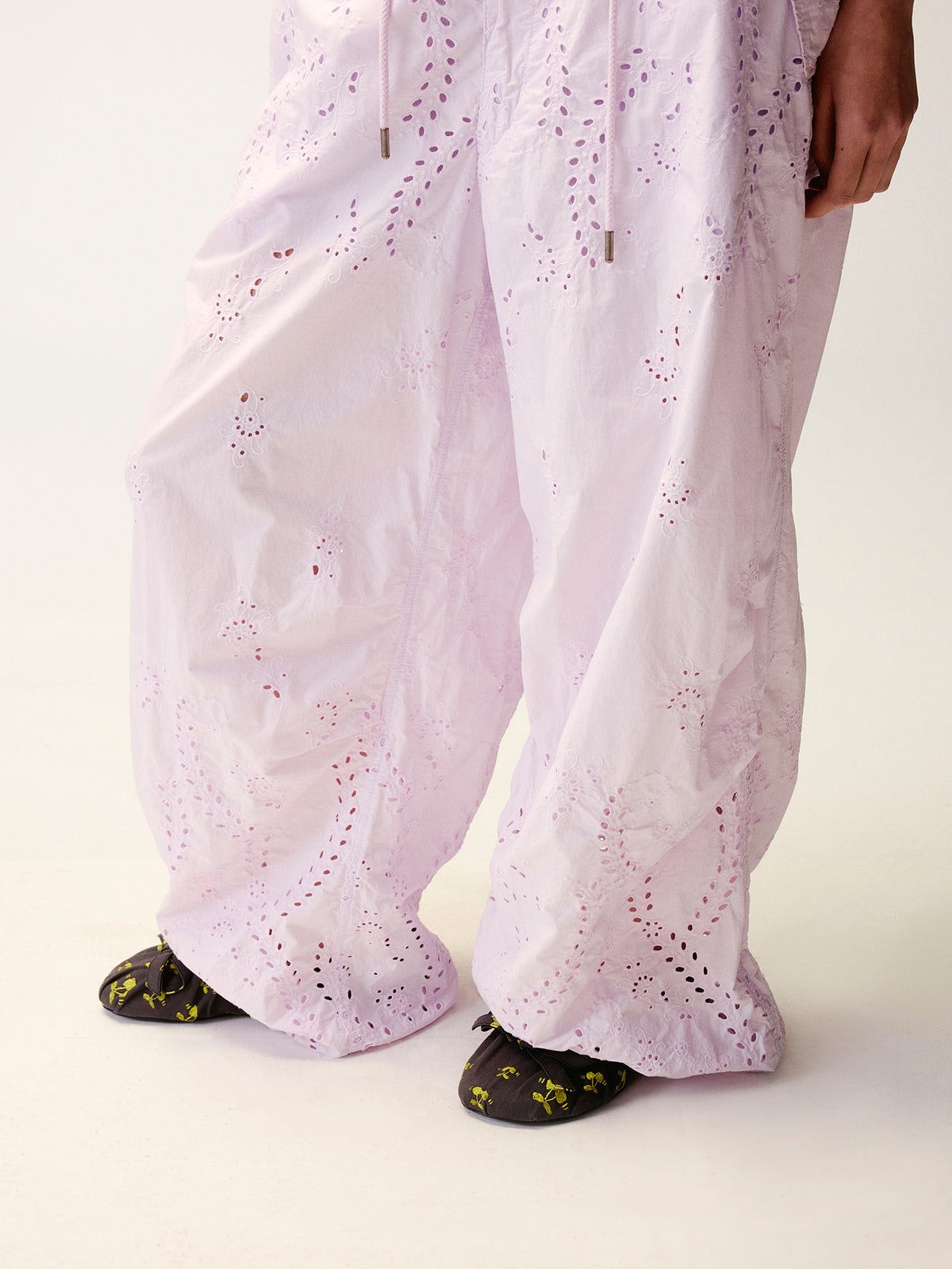Eyelet Cutout Floral Parachute Pants