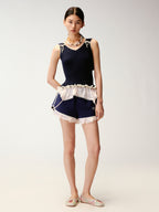 Blockette Satin Tank Top with Layered Sporty Shorts