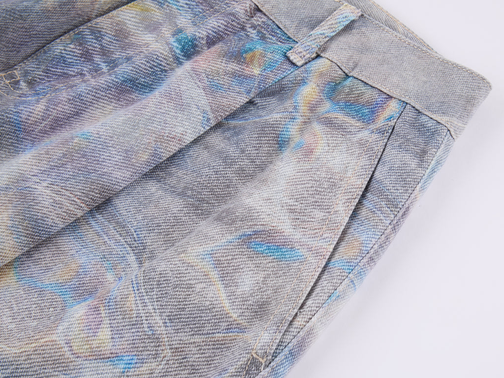 Water Ripple Print Wide-Leg Jeans