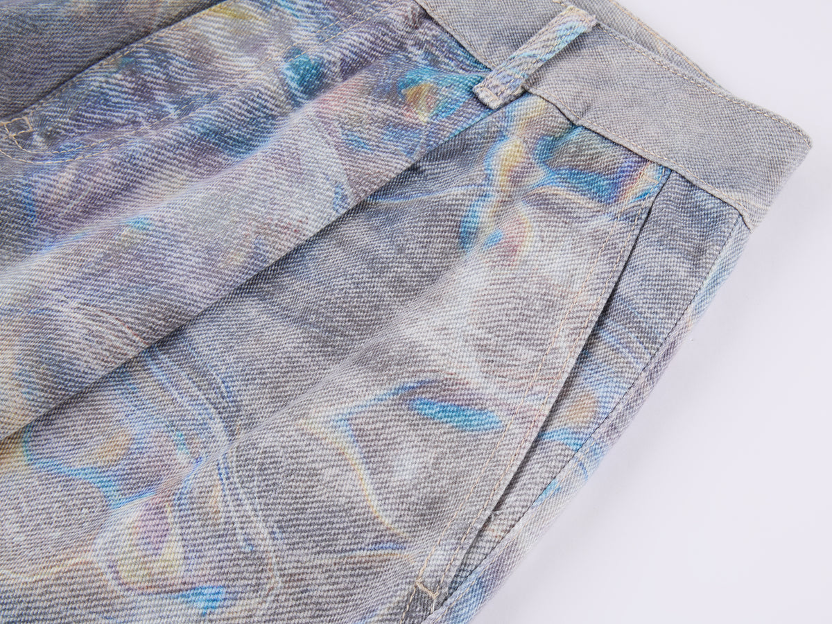 Water Ripple Print Wide-Leg Jeans