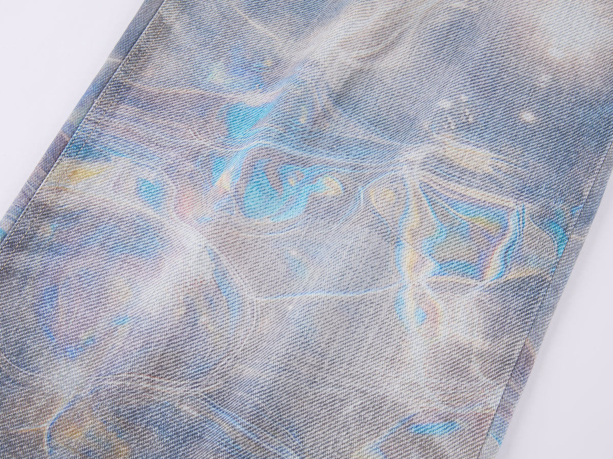 Water Ripple Print Wide-Leg Jeans