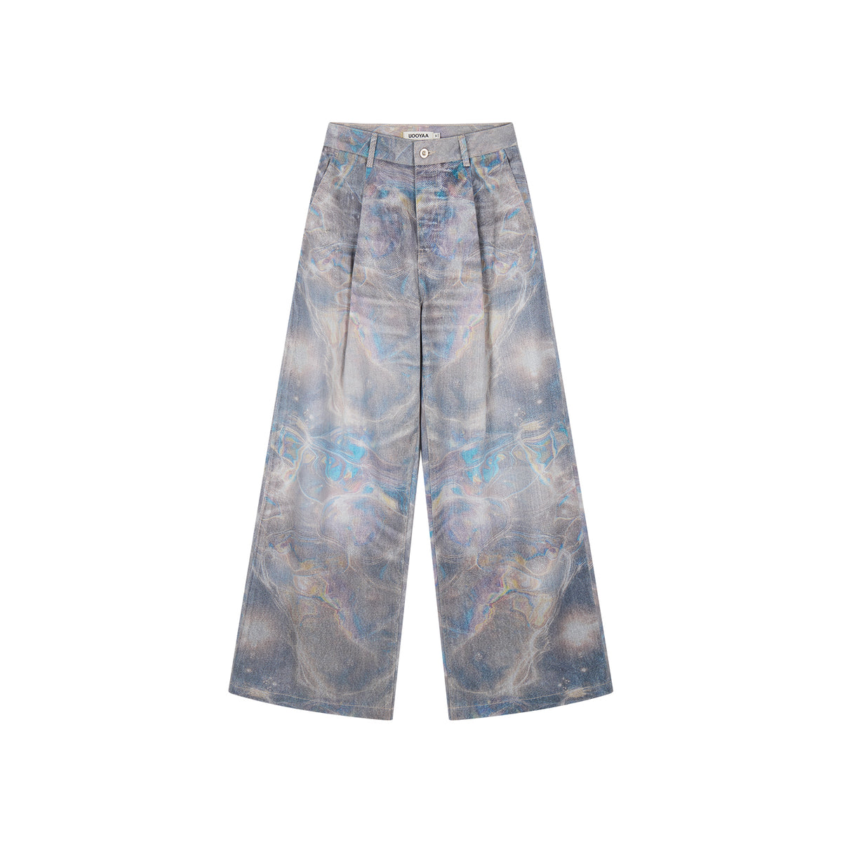 Water Ripple Print Wide-Leg Jeans