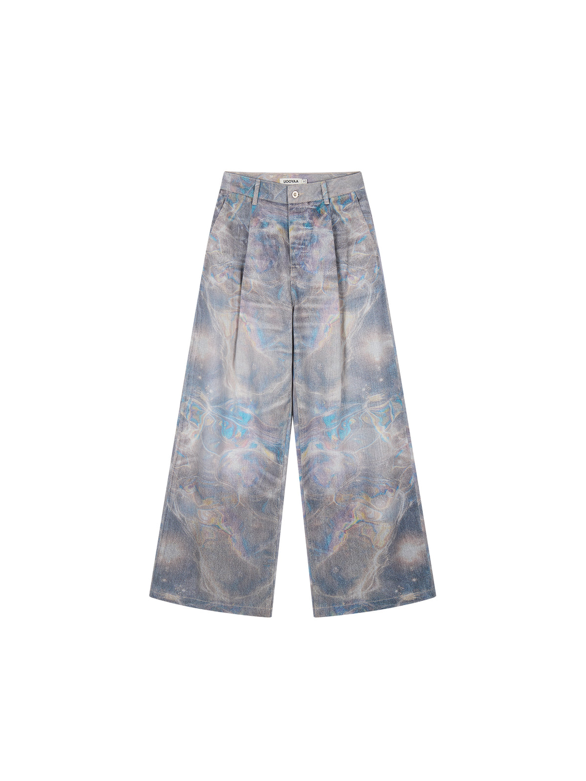 Water Ripple Print Wide-Leg Jeans