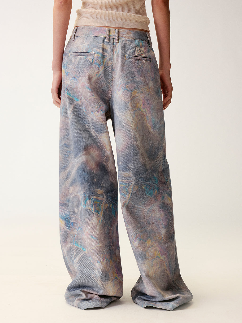 Water Ripple Print Wide-Leg Jeans