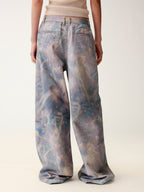 Water Ripple Print Wide-Leg Jeans