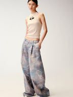 Water Ripple Print Wide-Leg Jeans
